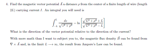 Solved 4. Find the magnetic vector potential A a distance p | Chegg.com