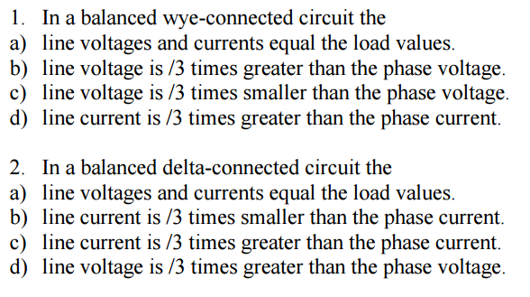 Solved In a balanced wye-connected circuit the line | Chegg.com