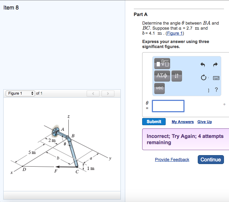 Solved Item 8 Part A Determine the angle θ between BA and | Chegg.com