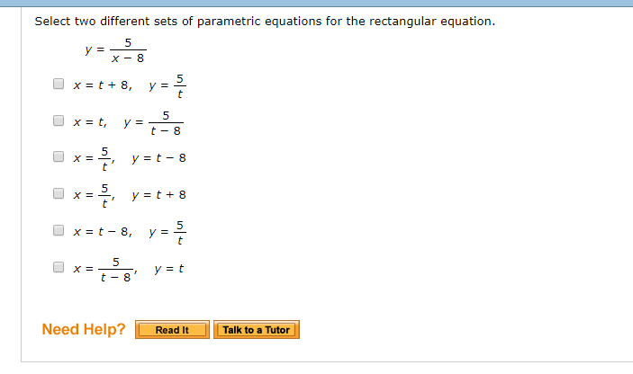 Solved Select two different sets of parametric equations for | Chegg.com