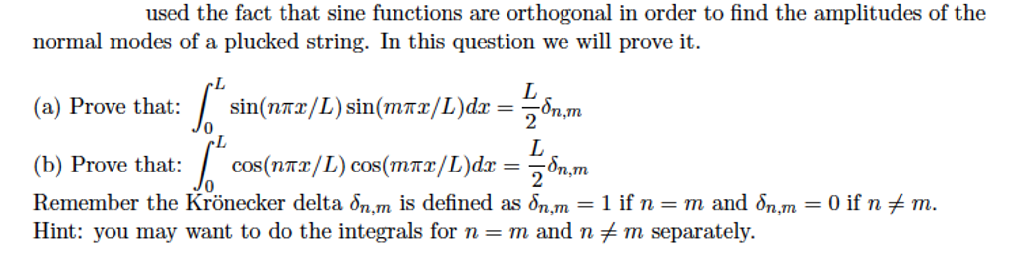 Solved Used the fact that sine functions are orthogonal in | Chegg.com