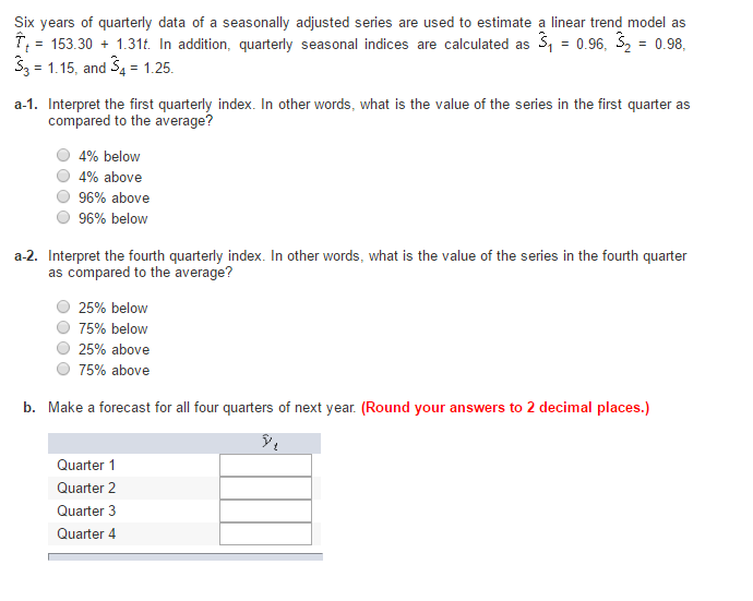 Solved Six years of quarterly data of a seasonally adjusted | Chegg.com