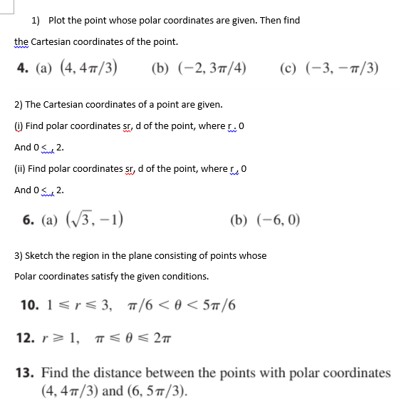 Find the cartesian coordinates of the on sale points whose polar coordinates are given