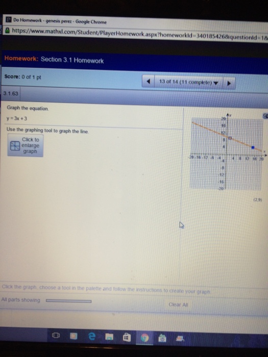 Solved Graph the equation y = 3x + 3 use the graphing tool | Chegg.com