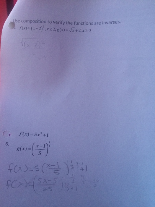 Solved Use composition to verify the functions are inverses. | Chegg.com