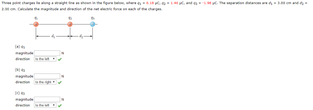 Solved Three point charges lie along a straight line as | Chegg.com