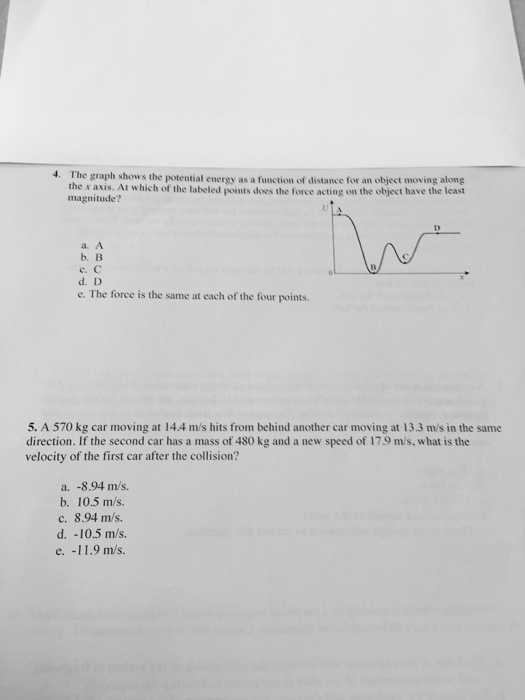 Solved The graph shows the potential energy as a function of | Chegg.com