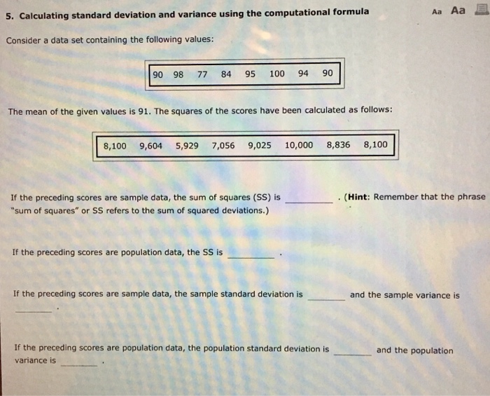 Solved Calculating standard deviation and variance using the