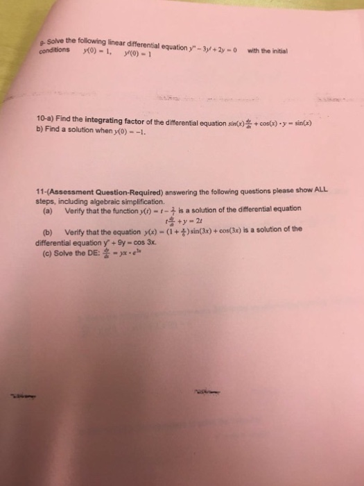 Solved Solve the following linear differential equation y'' | Chegg.com