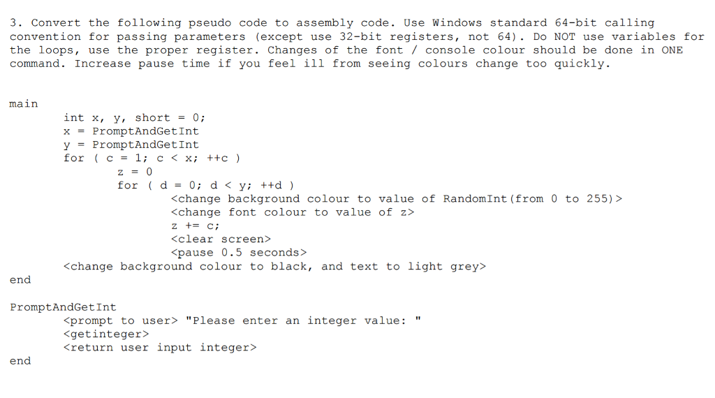 Solved Convert the following pseudo code to assembly code. | Chegg.com