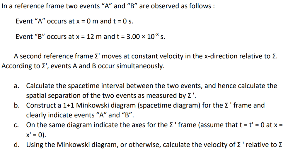 Solved In A Reference Frame Two Events "A" And "B" Are | Chegg.com