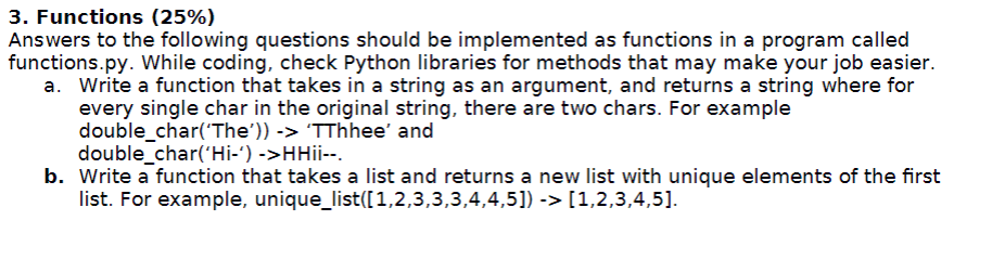 Solved 3. Functions (25%) Answers to the following questions | Chegg.com