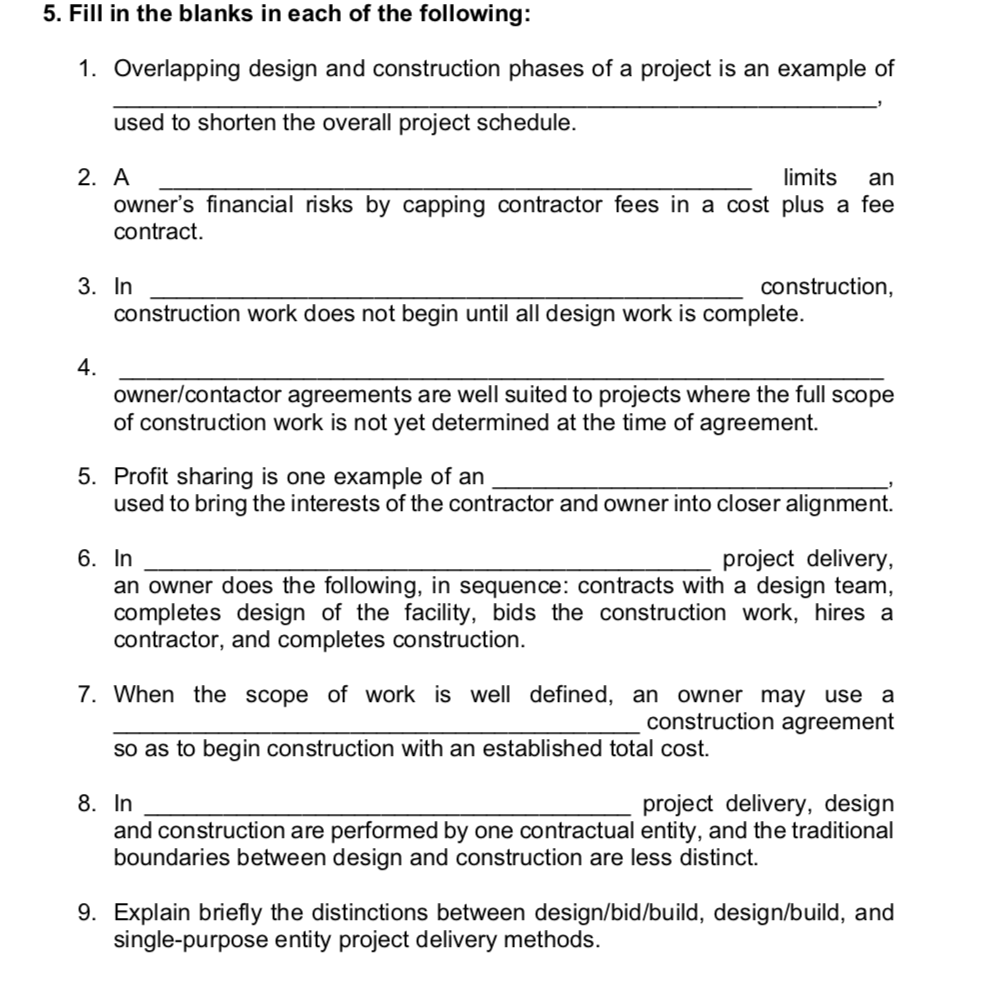 Solved: 5. Fill In The Blanks In Each Of The Following: 1.... | Chegg.com