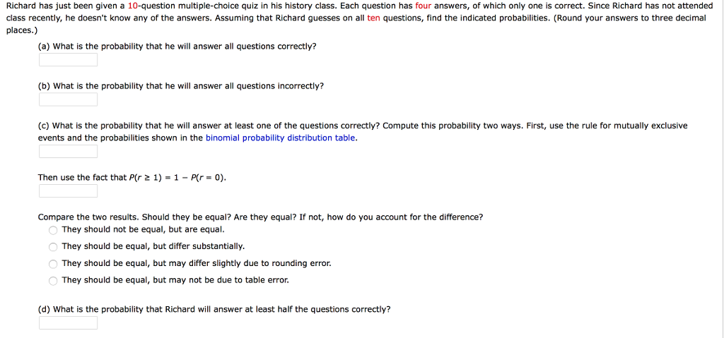 Solved Richard has just been given a 10-question | Chegg.com