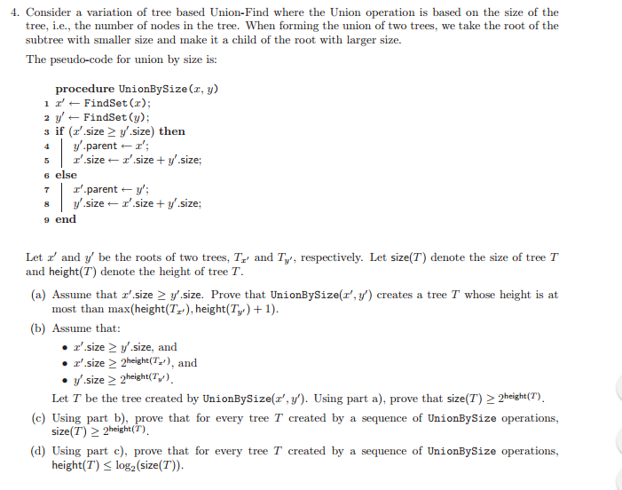 Solved: Consider A Variation Of Tree Based Union-Find Wher... | Chegg.com
