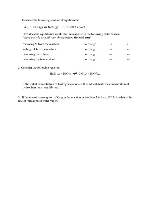 Solved 1. Consider the following reaction at equilibrium: | Chegg.com