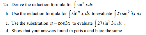 reduction formula for integration of sin^n x pdf