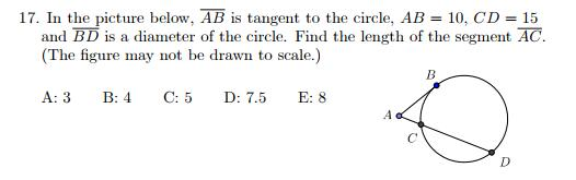 Solved 17. In the picture below. AB is tangent to the | Chegg.com