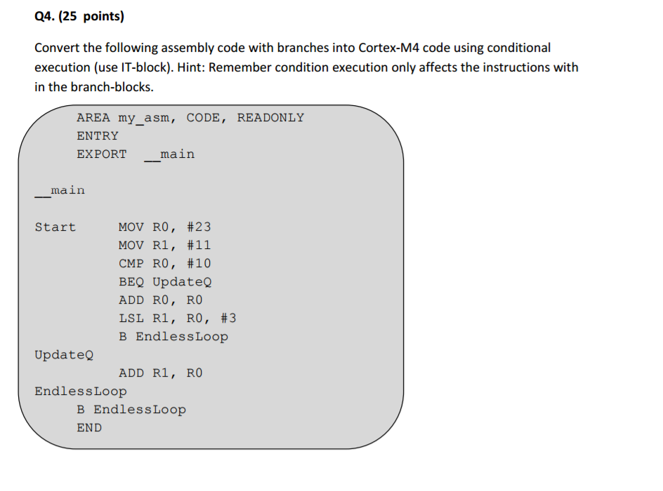 Convert the following assembly code with branches | Chegg.com