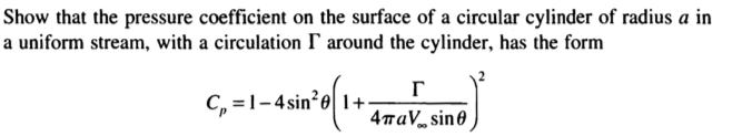 Solved Show that the pressure coefficient on the surface of | Chegg.com
