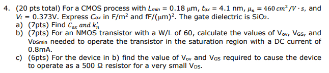 Solved Use the TSMC 0.18 μm process parameters below. For | Chegg.com