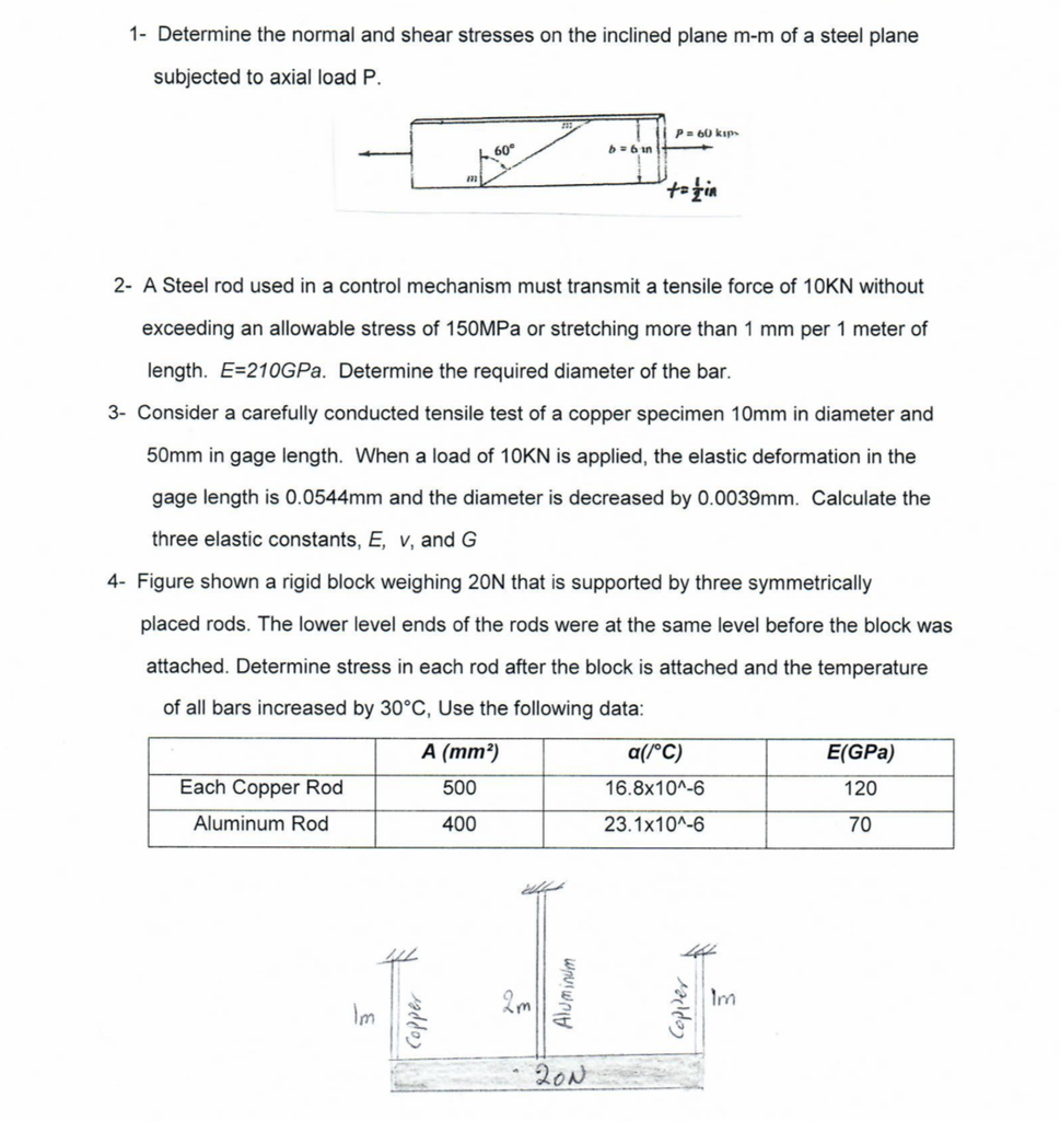 Solved 1- Determine The Normal And Shear Stresses On The 