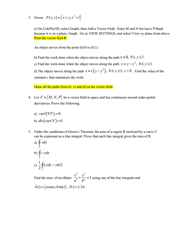 3. Given: F(x,y) =(x+y,x^2 +1) a) On CalcPlot3D, | Chegg.com