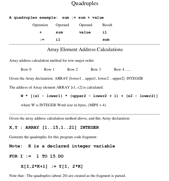 Quadruples A quadruples example sum sum + valuee