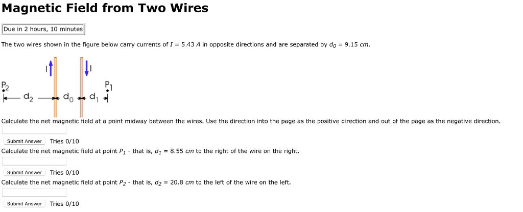 Solved Magnetic Field From Two Wires Due In 2 Hours 10 Chegg Solved Magnetic Field From Two Wires Due In 2 Hours 10 Chegg