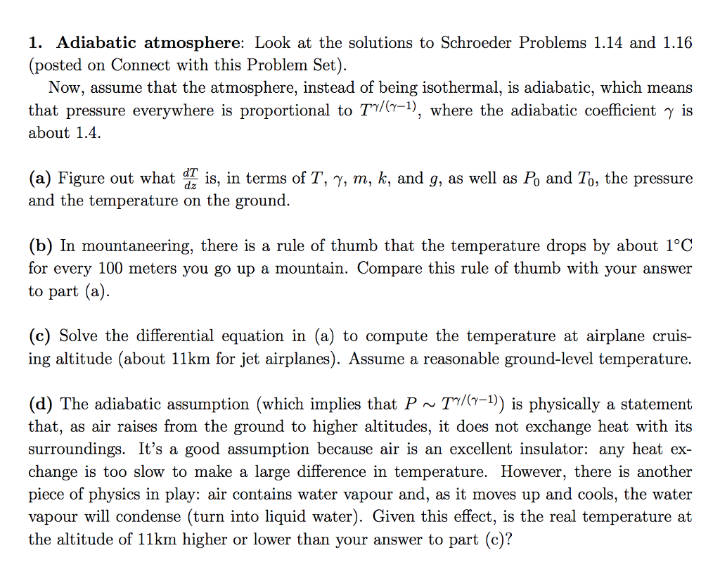 Solved 1. Adiabatic atmosphere: Look at the solutions to | Chegg.com