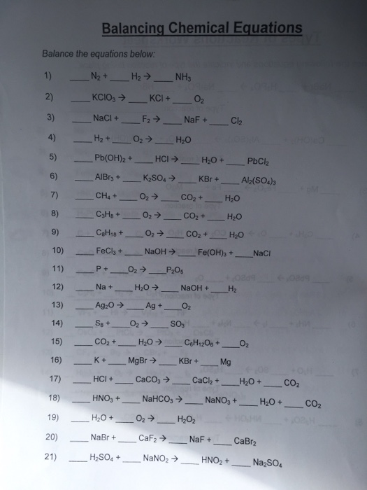 Solved: Balancing Chemical Equations Balance The Equations... | Chegg.com