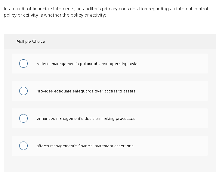 Solved In An Audit Of Financial Statements, An Auditor's | Chegg.com