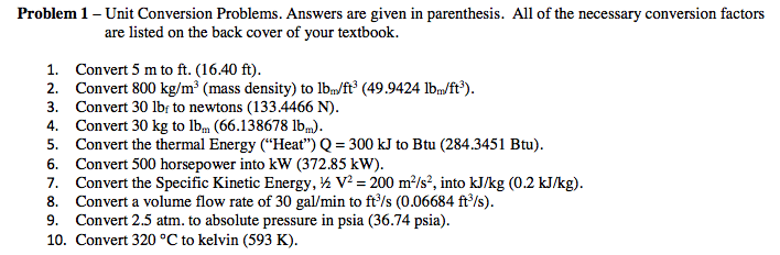 Solved Unit Conversion Problems Answers Are Given In Par Chegg