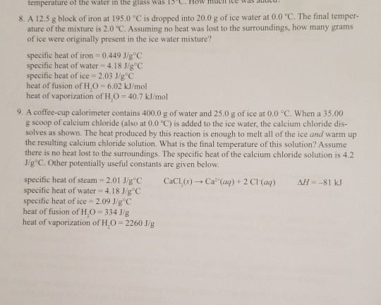 Solved temperature of the water in the glass was B .How IWs | Chegg.com