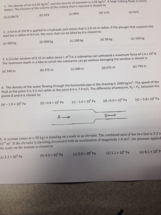 Solved The density of ice is 0.92 kg/m^3, and the density of