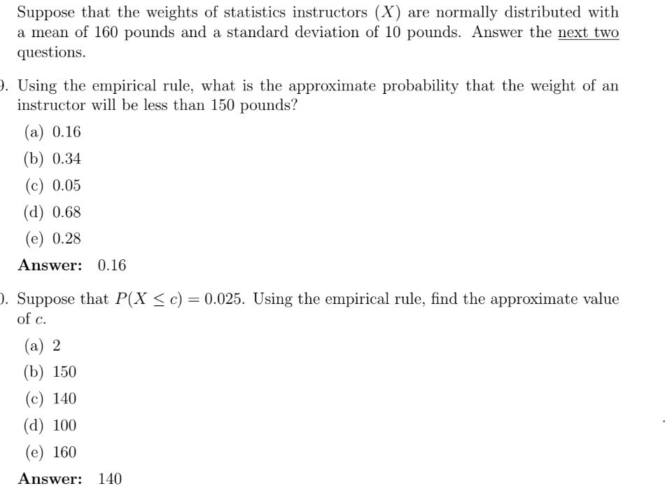 Solved Suppose That The Weights Of Statistics Instructors | Chegg.com