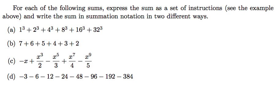 Solved For each of the following sums, express the sum as a | Chegg.com