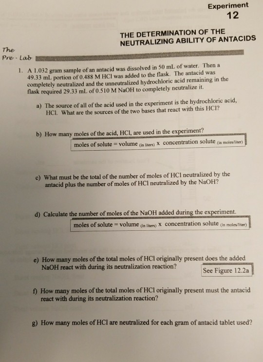 Solved Experiment 12 THE DETERMINATION OF THE NEUTRALIZING