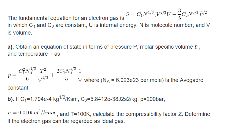 Solved The fundamental equation for an electron gas is in | Chegg.com