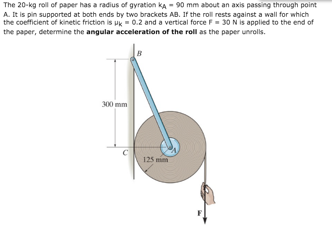 Solved The 20kg roll of paper has a radius of gyration kA =