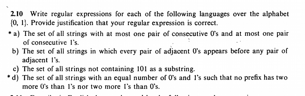 Solved 2.10 Write Regular Expressions For Each Of The | Chegg.com