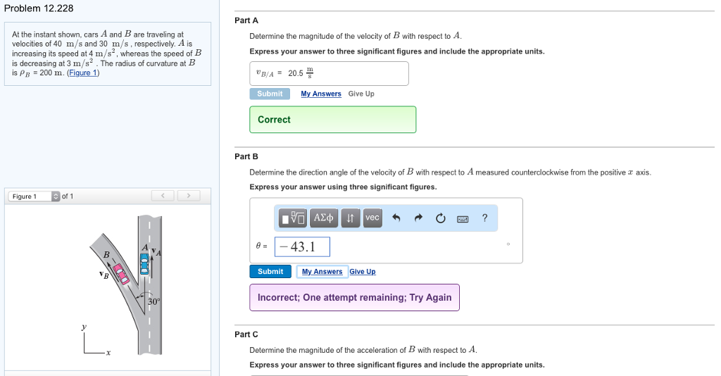 Solved Problem 12.228 Part A At The Instant Shown, Cars A | Chegg.com