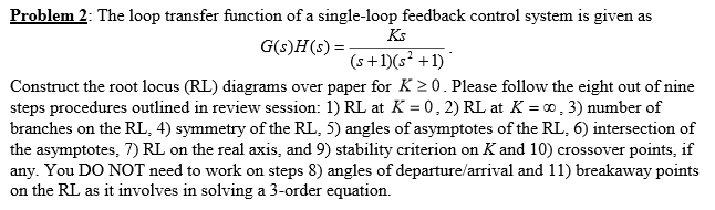 Solved Problem 2: The loop transfer function of a | Chegg.com