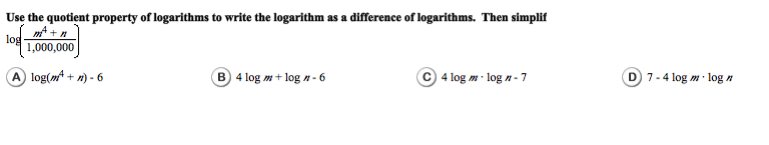 Solved Use The Quotient Property Of Logarithms To Write The 2926