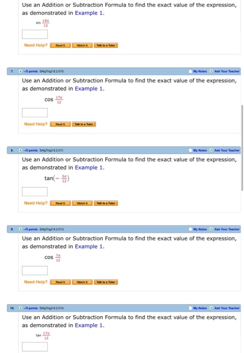 Use An Addition Or Subtraction Formula To Find The... | Chegg.com