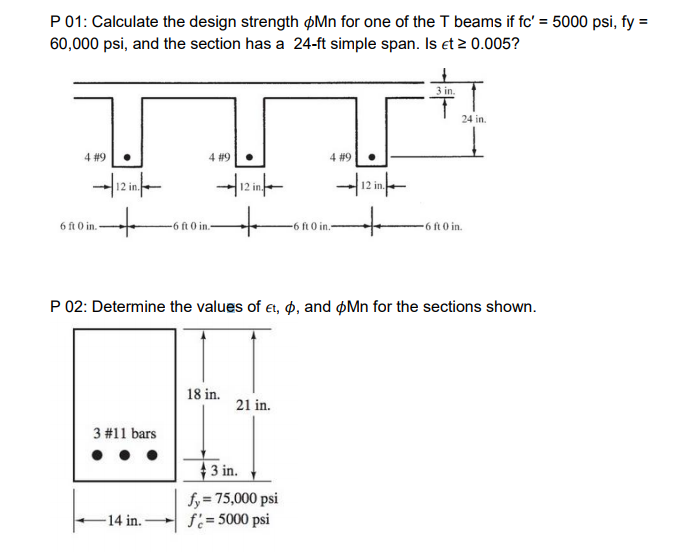 Solved P 01: Calculate the design strength φMn for one of | Chegg.com