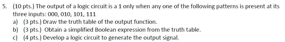 Solved The output of a logic circuit is a 1 only when any | Chegg.com