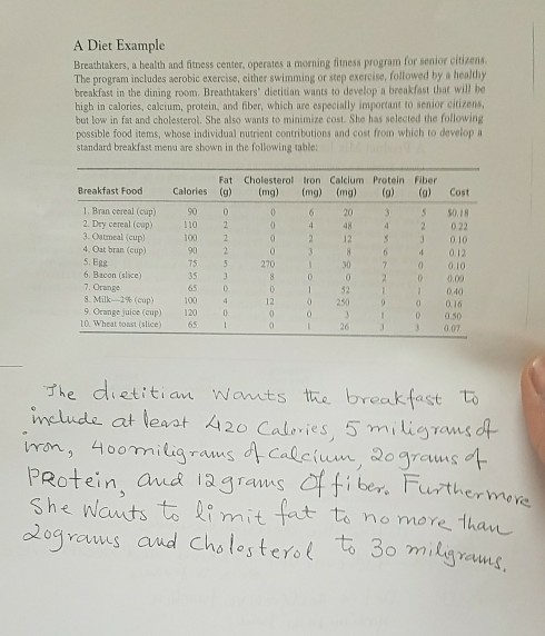 Solved A Diet Example Breathtakers, a health and fitness | Chegg.com