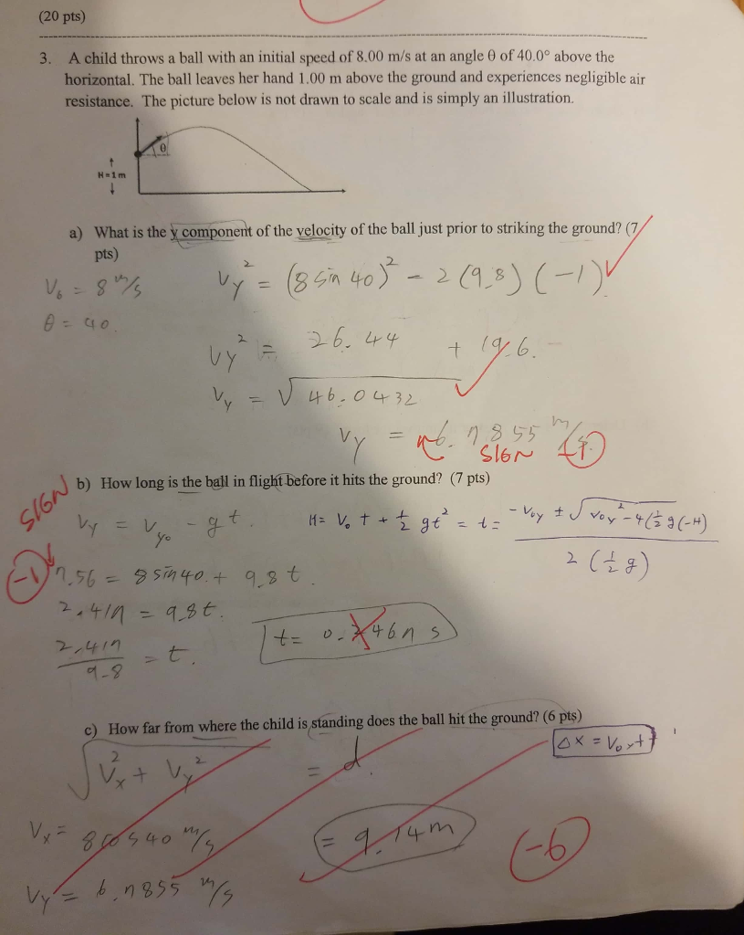 Solved (20 pts) A child throws a ball with an initial speed