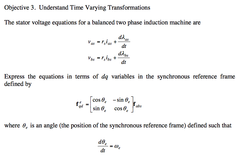 Solved The stator voltage equations for a balanced two phase | Chegg.com
